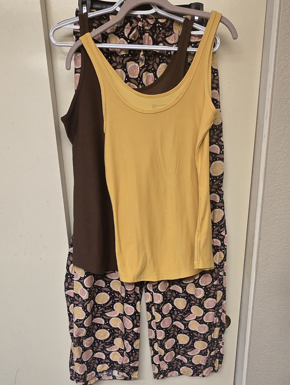Luxx Floral Citrus Print Lightweight Pants with Yellow & Brown Tanks